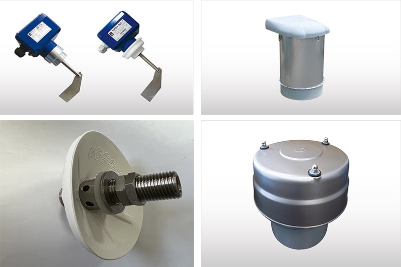 1. Indicateur de niveau ILT 2. Filtre à poussière SILOTOPR03 3. Aérateur de trémie de silo VBS 4. Soupapes de décompression VCP