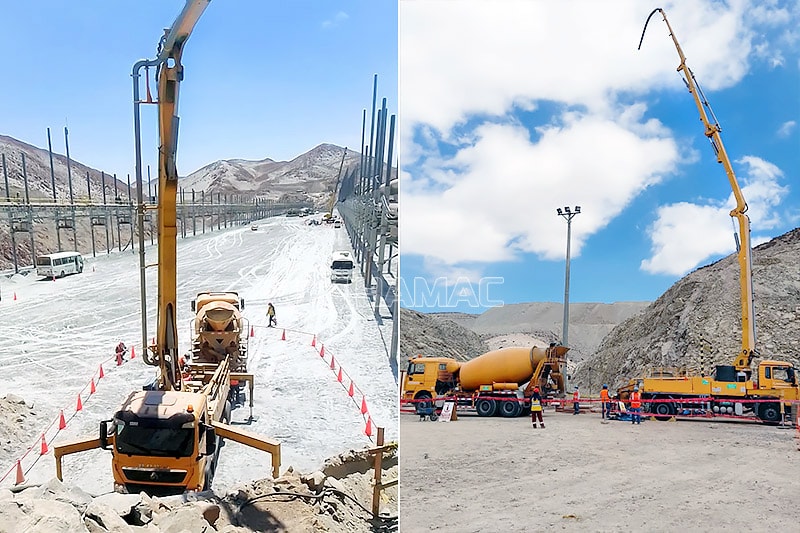 Un camion pompe à béton travaille à Arequipa, au Pérou